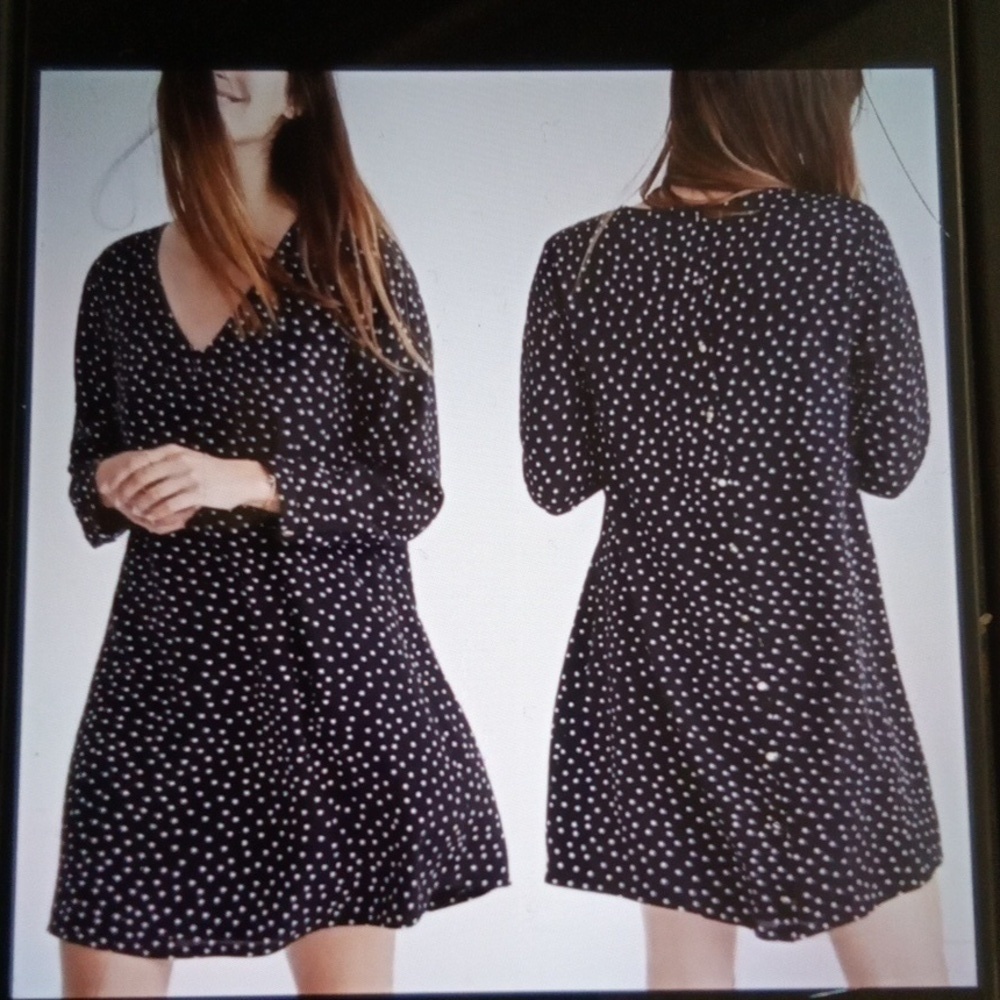 Madewell Star Scatter Black Silk Button Up Party Coctail Mini Dress Medium